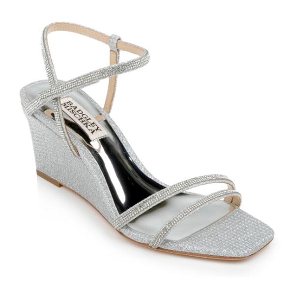 Badgley Mischka Womens Unity Wedge Heels US 6 EU 36.5 Silver Embellished NIB - Picture 1 of 12